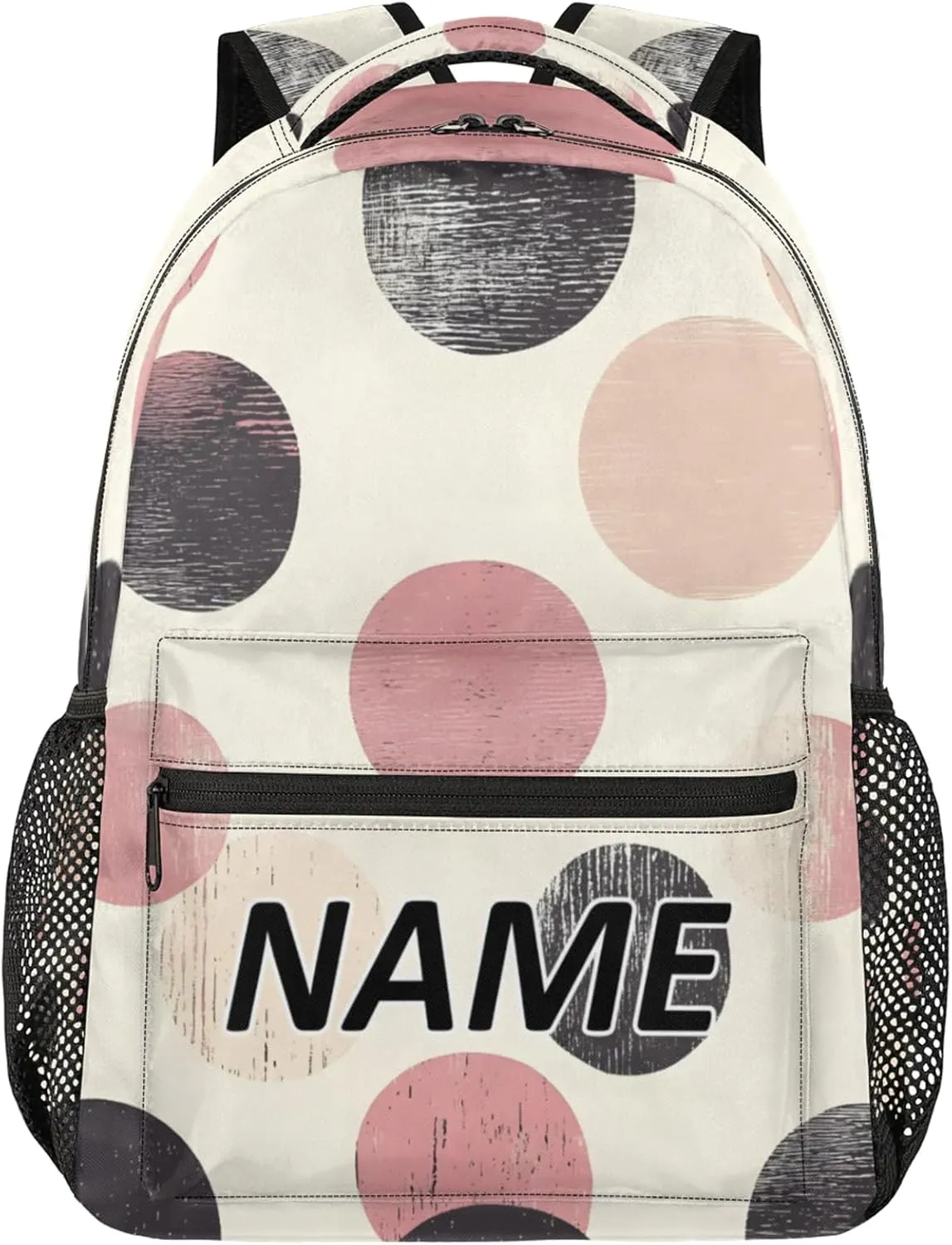 Custom Polka Dots Backpack with Name Personalized Waterproof Casual Daypack Retro Colorful Customize Laptop Backpacks for Women Men