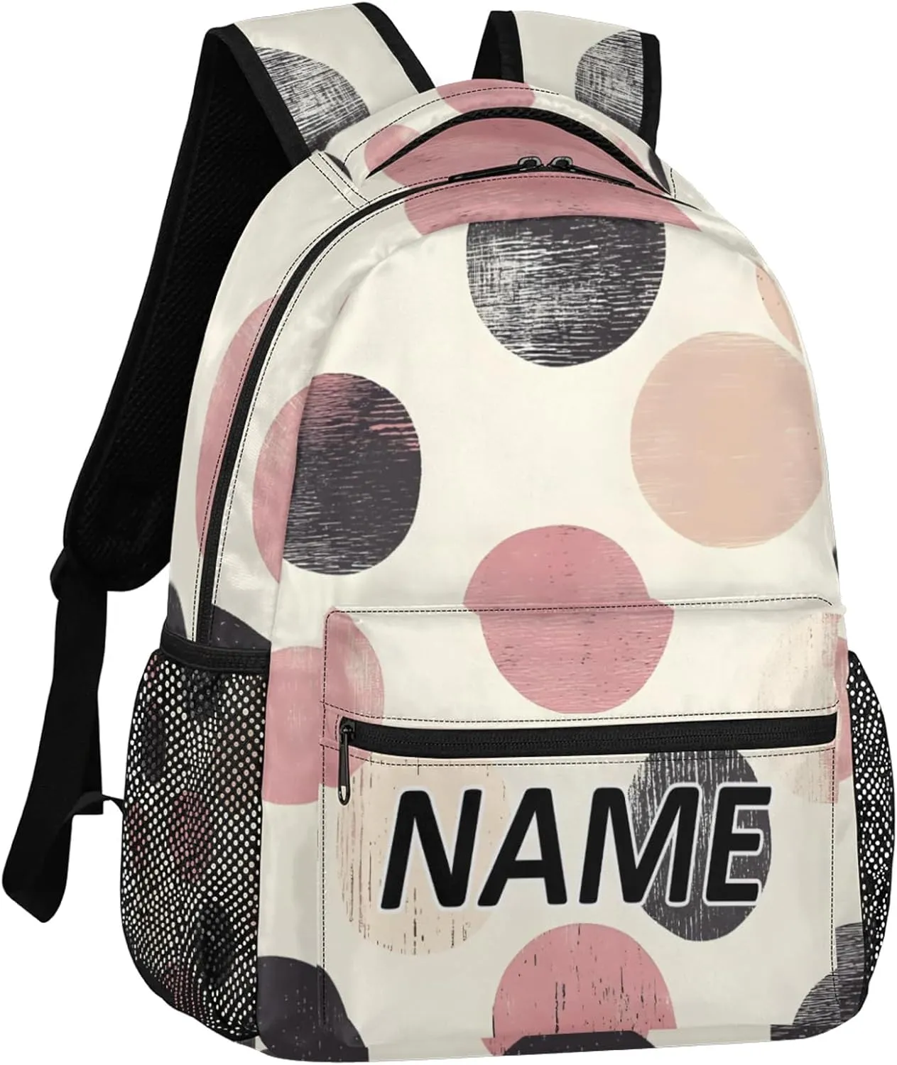 Custom Polka Dots Backpack with Name Personalized Waterproof Casual Daypack Retro Colorful Customize Laptop Backpacks for Women Men