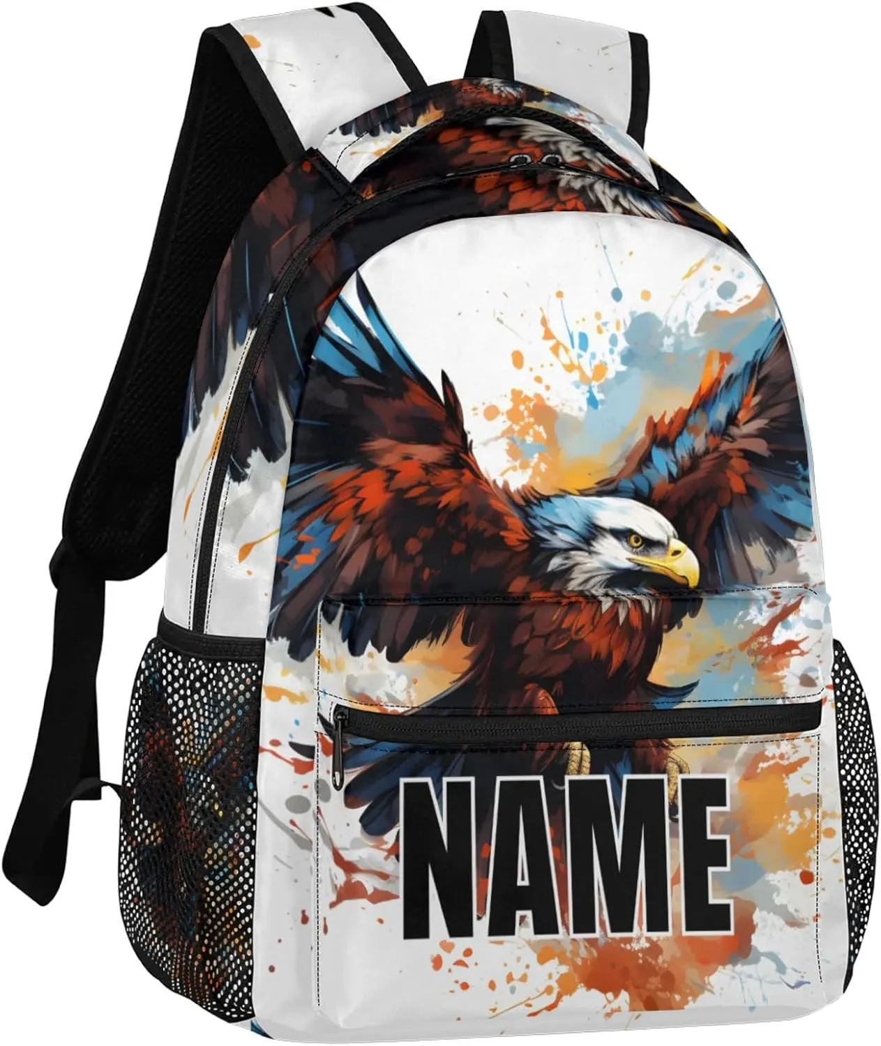 Custom Wildlfe Eagles Backpack with Name Personalized Waterproof Casual Daypack Powerful Bird Animal Customize Laptop Backpacks for Women Men