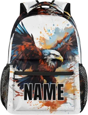 Custom Wildlfe Eagles Backpack with Name Personalized Waterproof Casual Daypack Powerful Bird Animal Customize Laptop Backpacks for Women Men