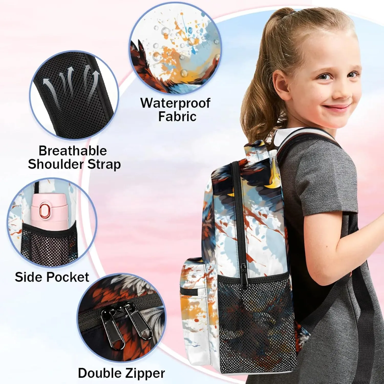 Custom Wildlfe Eagles Backpack with Name Personalized Waterproof Casual Daypack Powerful Bird Animal Customize Laptop Backpacks for Women Men