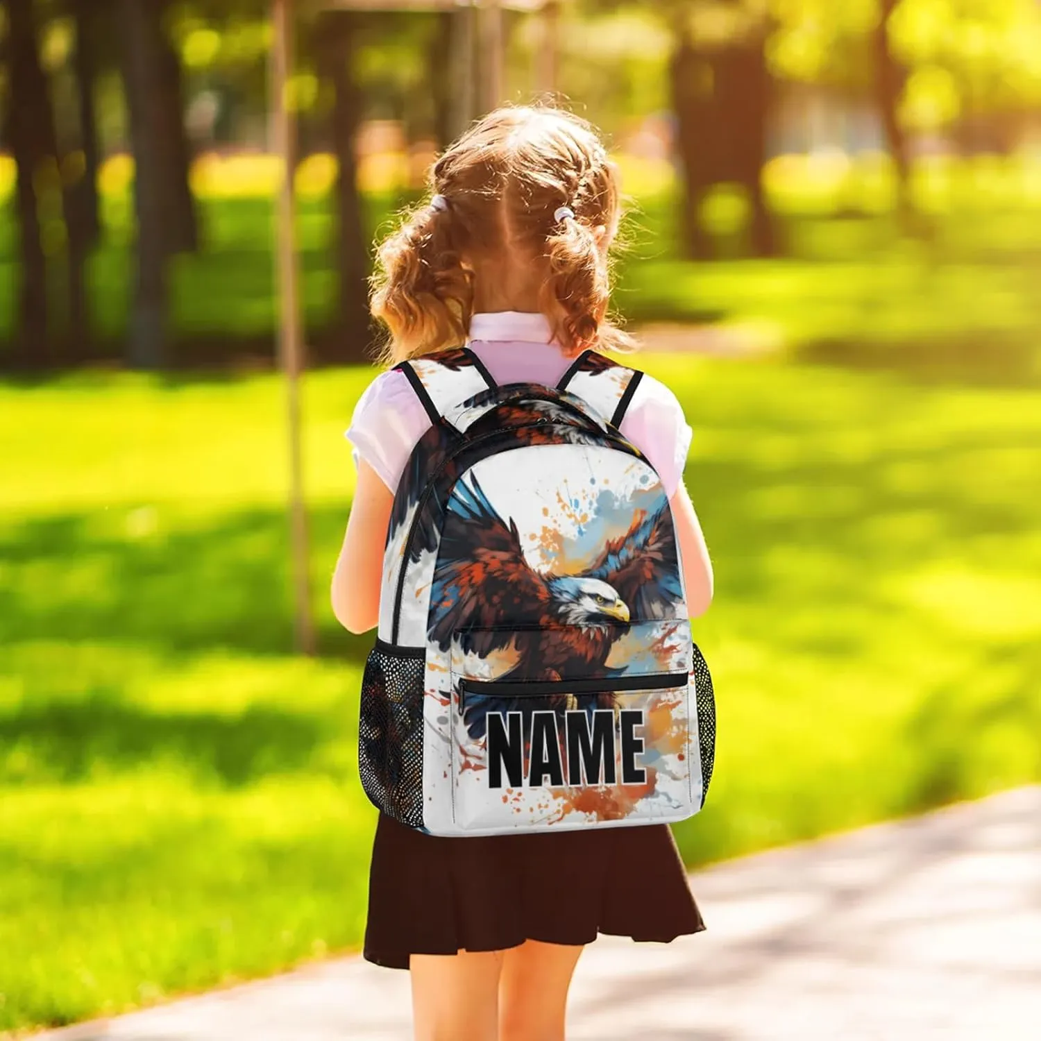 Custom Wildlfe Eagles Backpack with Name Personalized Waterproof Casual Daypack Powerful Bird Animal Customize Laptop Backpacks for Women Men