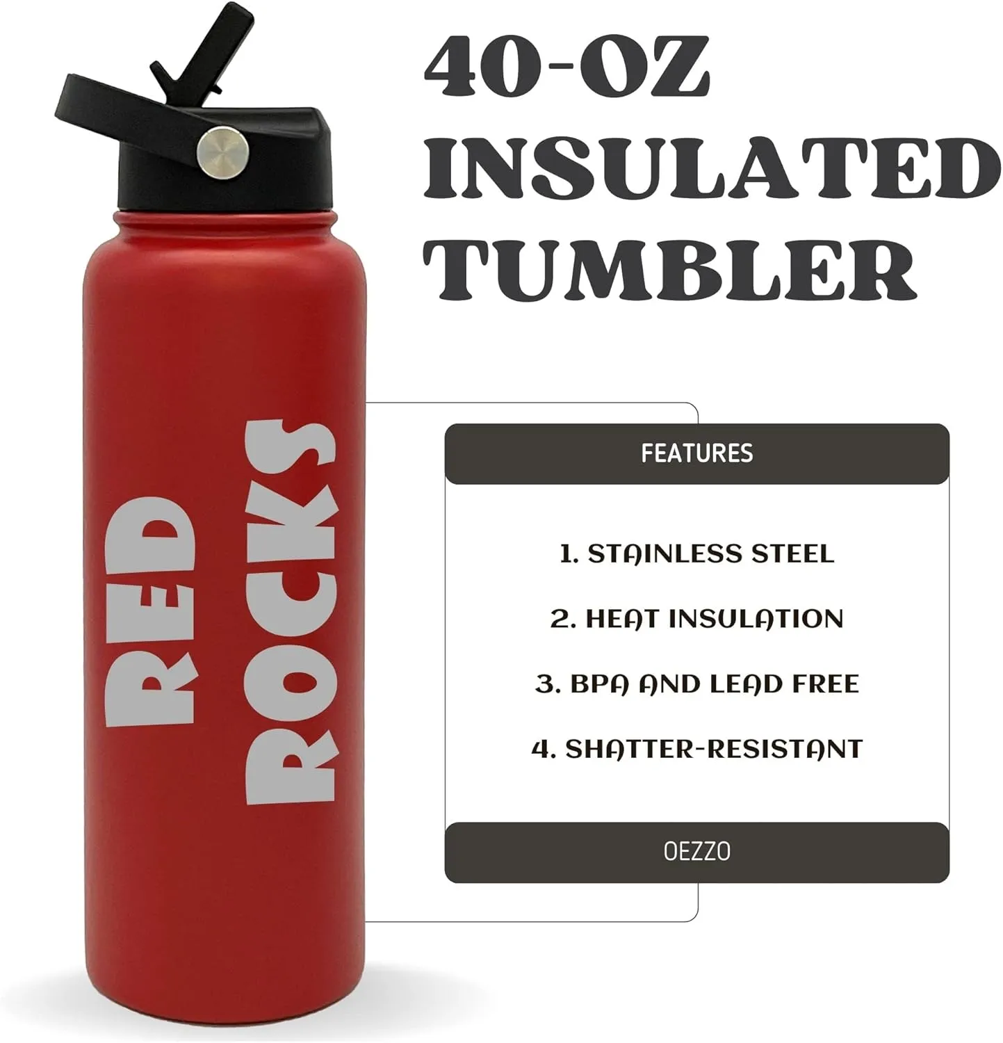 Customized Vacuum Insulated Tumblers, Double Wall Personalized Bottles with Splash and Leak Proof Upgraded Slider Lid (40oz, Red)
