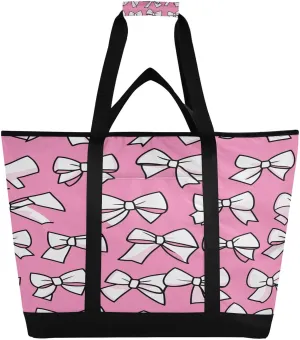 Cute Bow Tie Reusable Insulated Lunchbox Cooler Bag, Leakproof Kitchen Grocery Bag Collapsible Portable Cooler Tote Bag for Picnic, Camping, Office, Travel