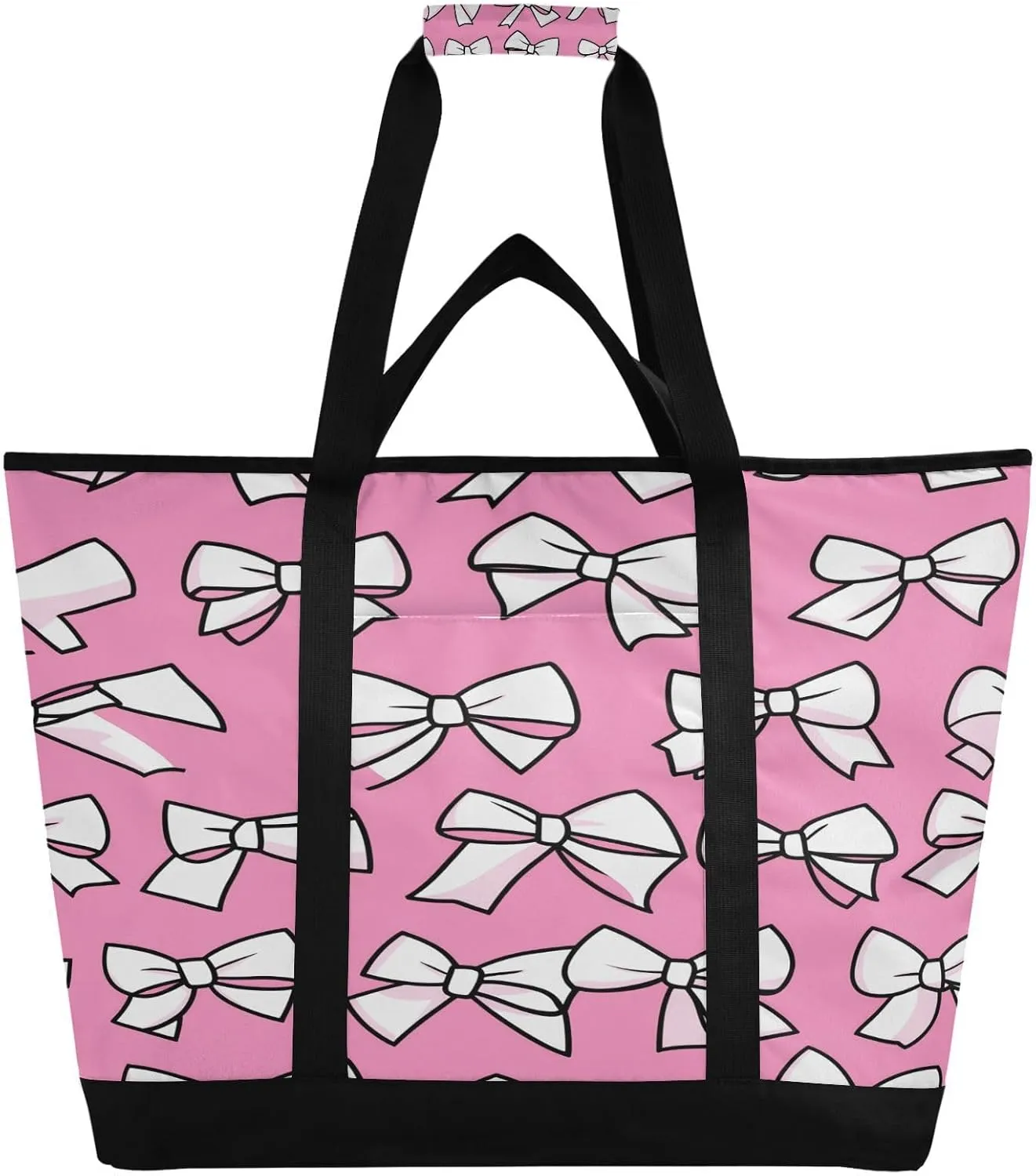 Cute Bow Tie Reusable Insulated Lunchbox Cooler Bag, Leakproof Kitchen Grocery Bag Collapsible Portable Cooler Tote Bag for Picnic, Camping, Office, Travel