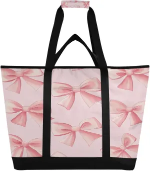 Cute Bows Reusable Insulated Lunchbox Cooler Bag, Leakproof Kitchen Grocery Bag Collapsible Portable Cooler Tote Bag for Picnic, Camping, Office, Travel