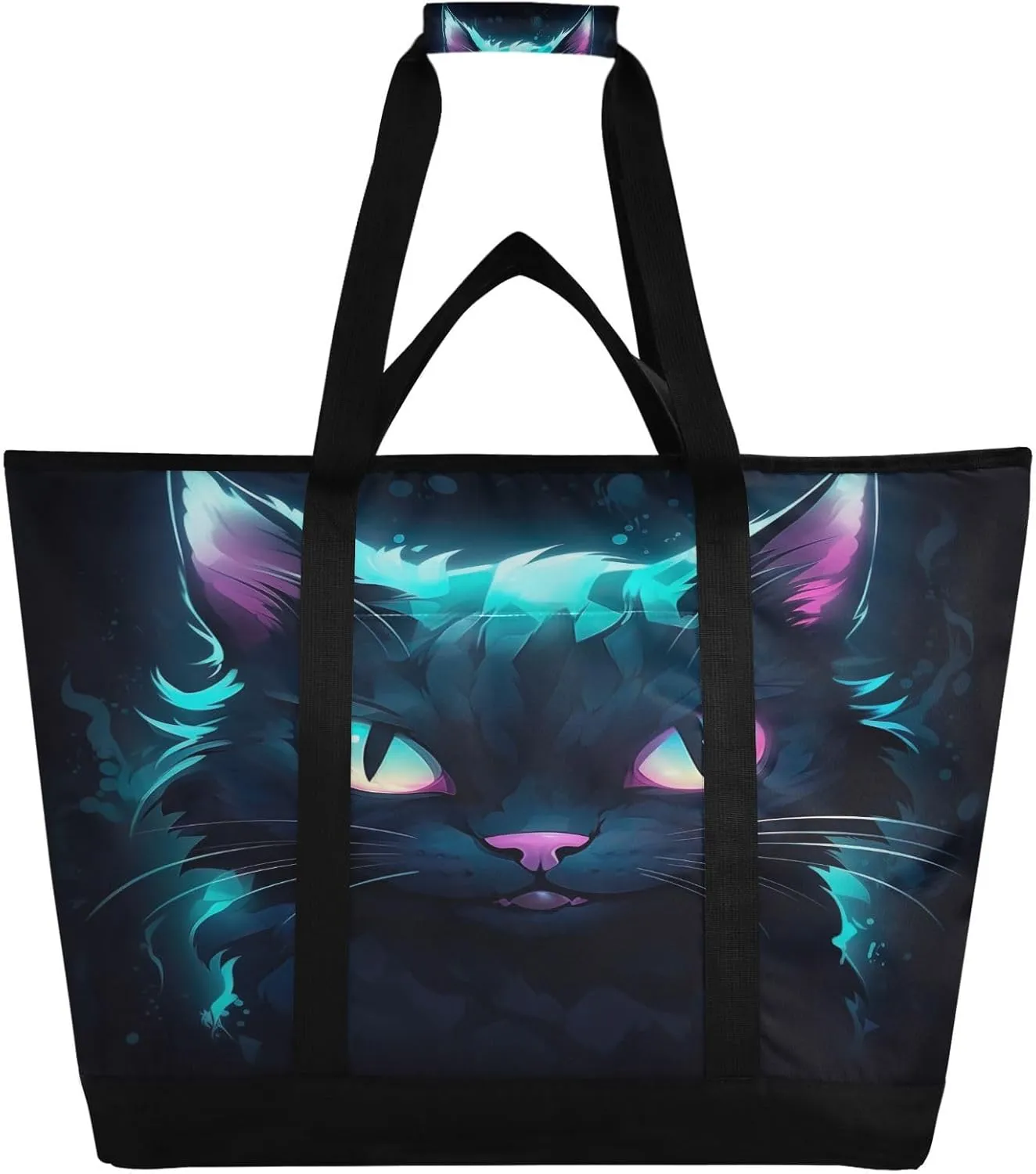 Cute Cat Reusable Insulated Lunchbox Cooler Bag, Leakproof Kitchen Grocery Bag Collapsible Portable Cooler Tote Bag for Picnic, Camping, Office, Travel