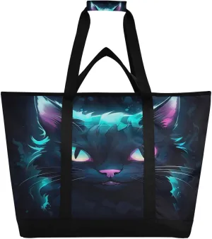 Cute Cat Reusable Insulated Lunchbox Cooler Bag, Leakproof Kitchen Grocery Bag Collapsible Portable Cooler Tote Bag for Picnic, Camping, Office, Travel