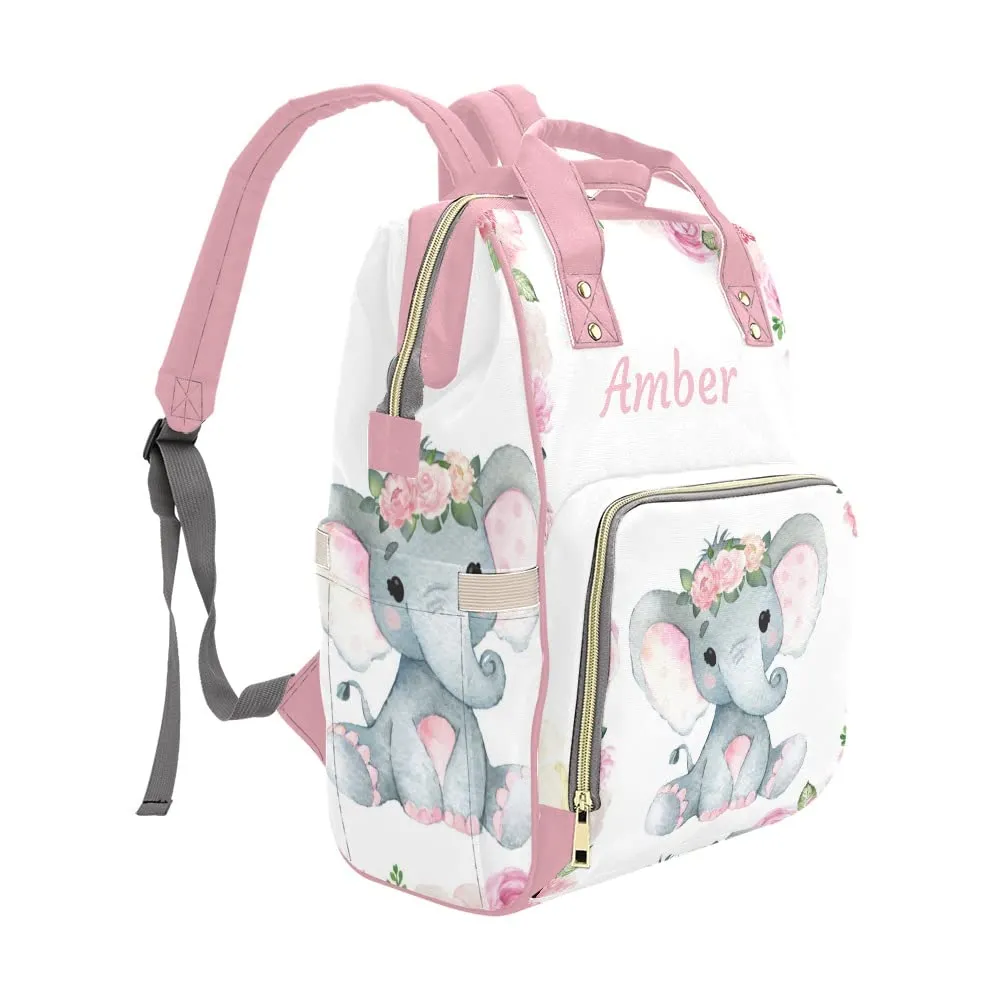 Cute Elephant Diaper Bags Backpack with Name Personalized Baby Bag Nursing Nappy Bag Gifts