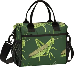Cute Green Grasshopper Lunch Bag Cooler Lunch Box Portable Meal Prep Food Container for Office School Travel Picnic Work