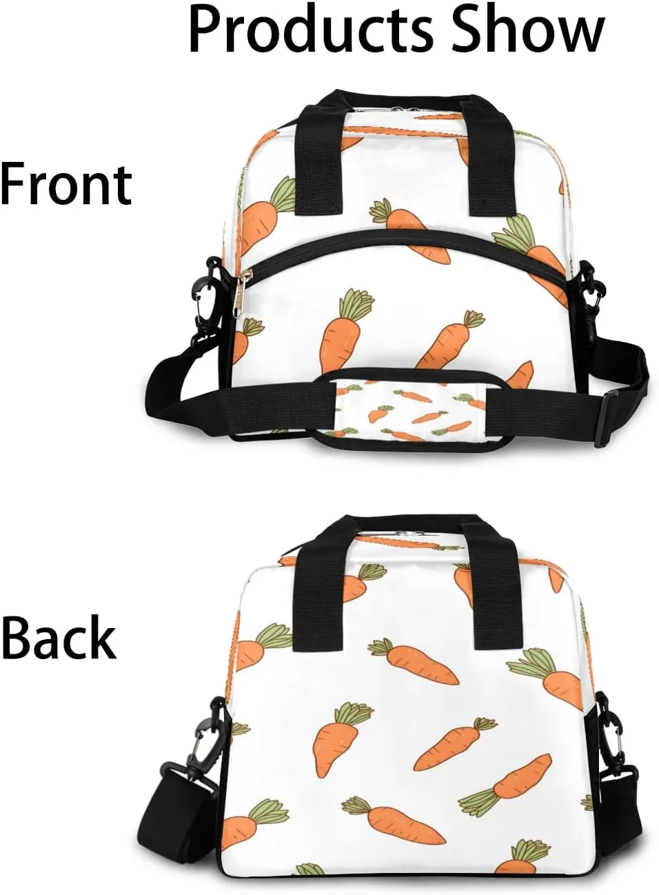 Cute Lunch Bag Tote, Insulated Lunch Tote for Women, Water-Resistant Carrot Lunch Box with Adjustable Shoulder Strap for Picnic Beach Hiking Work School