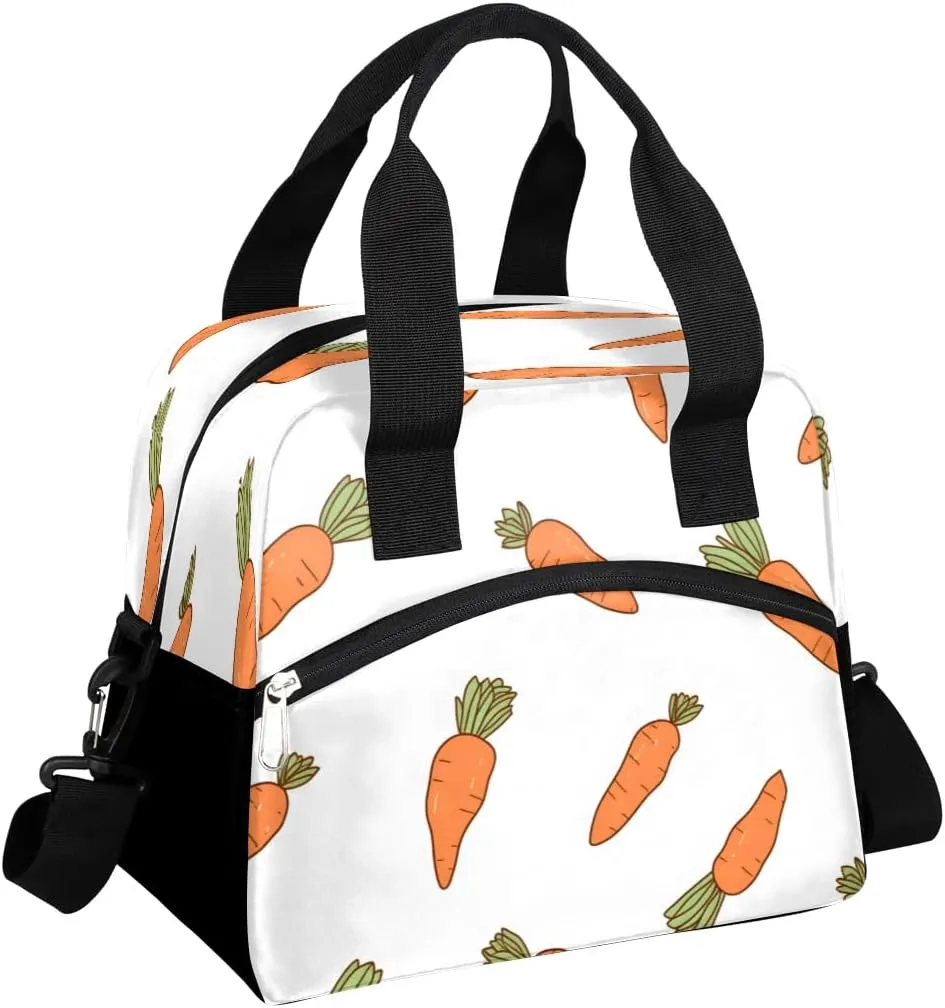 Cute Lunch Bag Tote, Insulated Lunch Tote for Women, Water-Resistant Carrot Lunch Box with Adjustable Shoulder Strap for Picnic Beach Hiking Work School