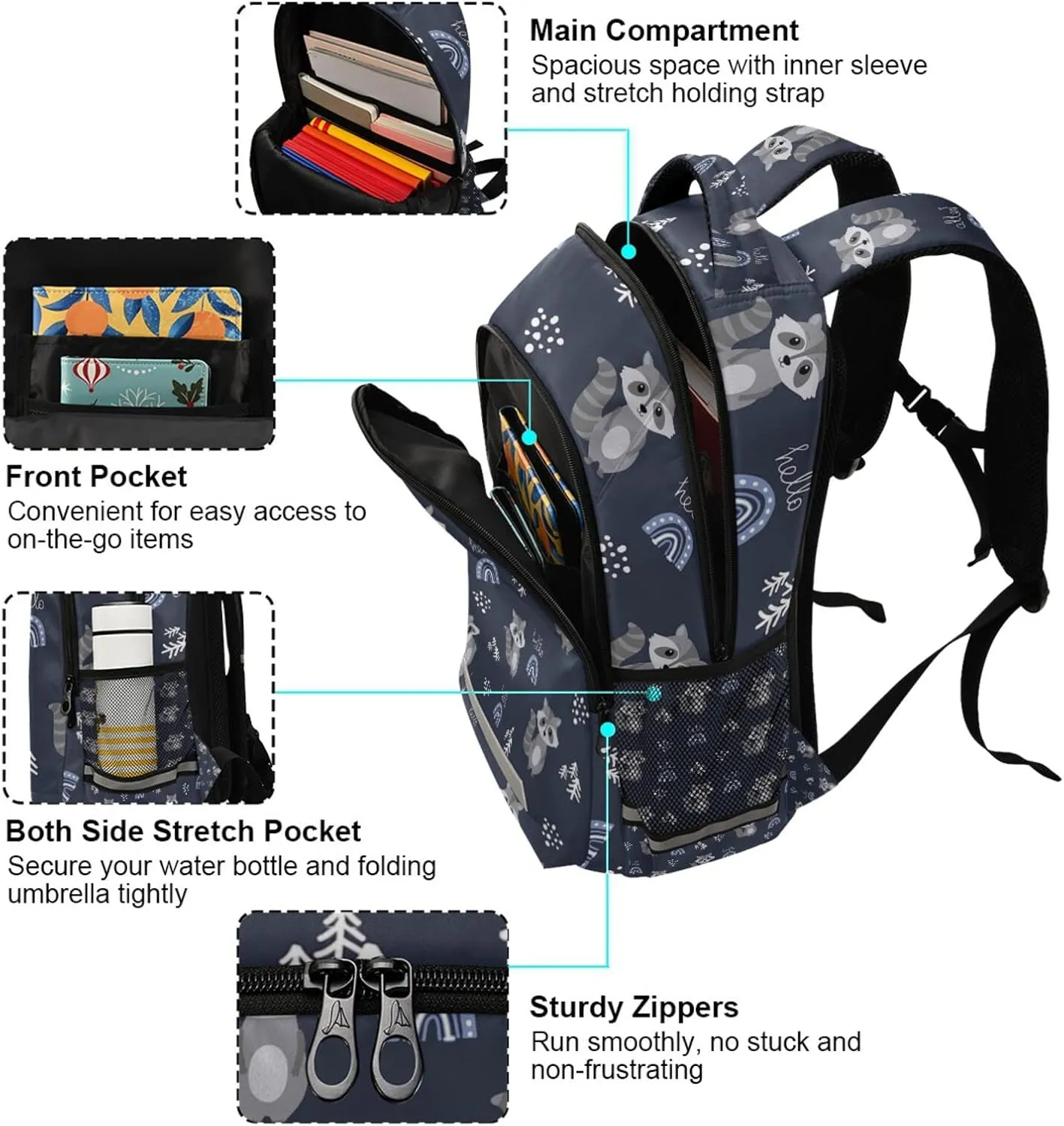 Cute Raccoon Kids Backpack for Boys Space Animal Unicorn Backpacks Preschool Toddler BookBags Kindergarten Elemetary School Bags One Size