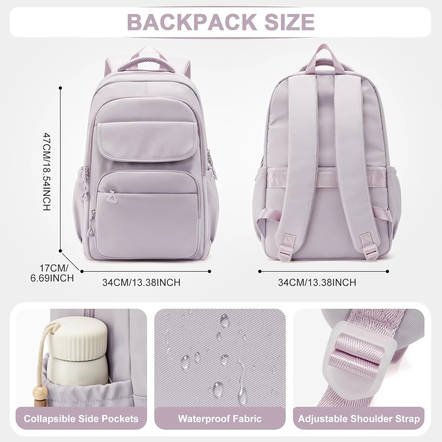 Cute School Backpack for Teens Girls Boys Waterproof School Bag Basic Backpack for College Students Multi Pocket Backpack Lightweight Casual Daypack Backpacks for Women Men（Purple）
