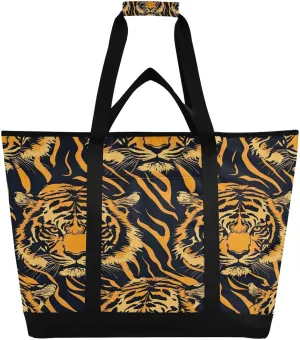 Cute Tigers Reusable Insulated Lunchbox Cooler Bag, Leakproof Kitchen Grocery Bag Collapsible Portable Cooler Tote Bag for Picnic, Camping, Office, Travel