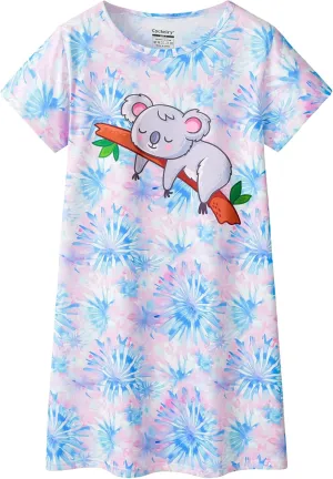 CYCHELRY Teen Girls Nightgowns-Trendy Tie Dye Short Sleeve Sleepwear Cute Polyster Nightdress Tween Pajamas Size 8-16