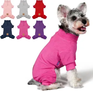 cyeollo Dog Pajamas Fleece Dog Pjs for Small Dogs Thermal Dog Onesie Stretchable Doggie Jumpsuit Warm Dog Apparel Winter Coat, Color Fuchsia