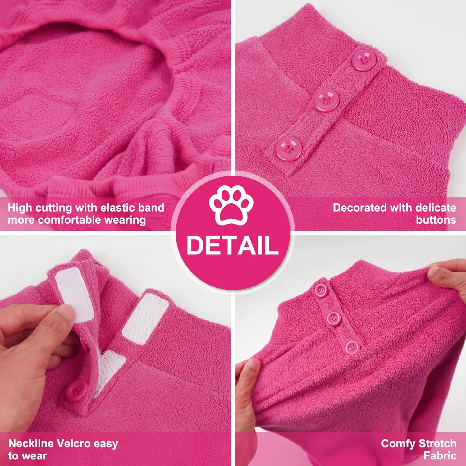 cyeollo Dog Pajamas Fleece Dog Pjs for Small Dogs Thermal Dog Onesie Stretchable Doggie Jumpsuit Warm Dog Apparel Winter Coat, Color Fuchsia