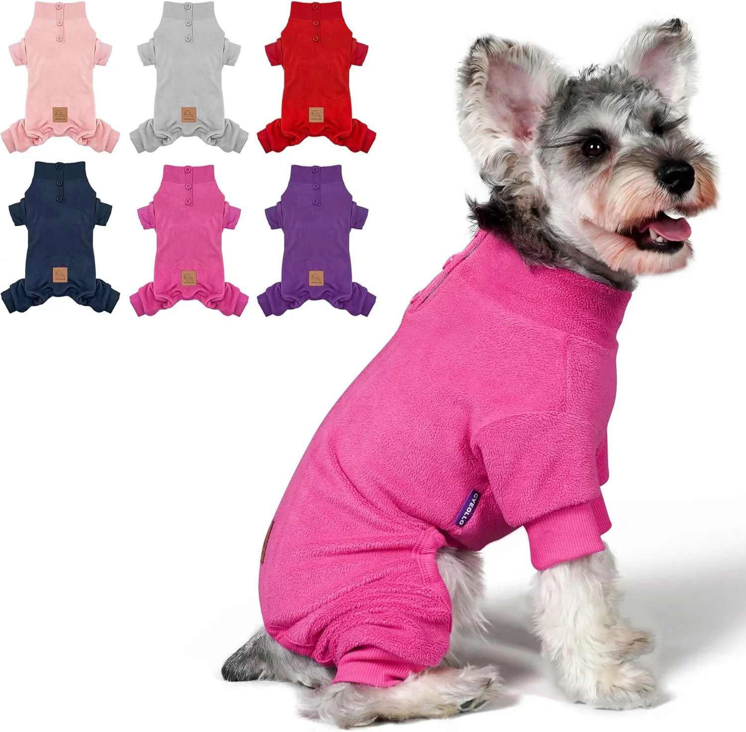 cyeollo Dog Pajamas Fleece Dog Pjs for Small Dogs Thermal Dog Onesie Stretchable Doggie Jumpsuit Warm Dog Apparel Winter Coat, Color Fuchsia