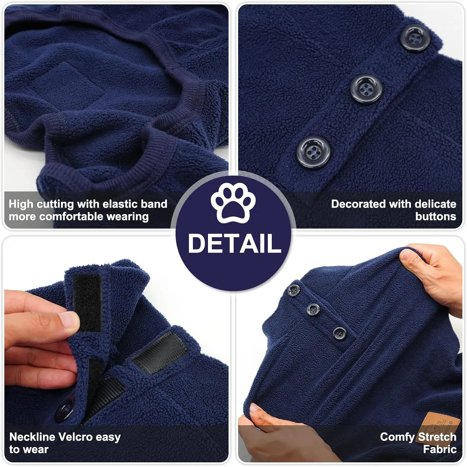 cyeollo Dog Pajamas Fleece Pjs Thermal Stretchable Dog Onesie Winter Jumpsuit for Small Dogs Warm Pet Cold Weather Coats, Navy M