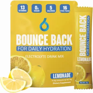Daily Hydration - 13 Essential Vitamins, Zero Sugar Electrolyte Packets - 5 Calories, Organic - Keto and Intermittent Friendly | 0 Net Carbs (16 Pack, Lemonade)