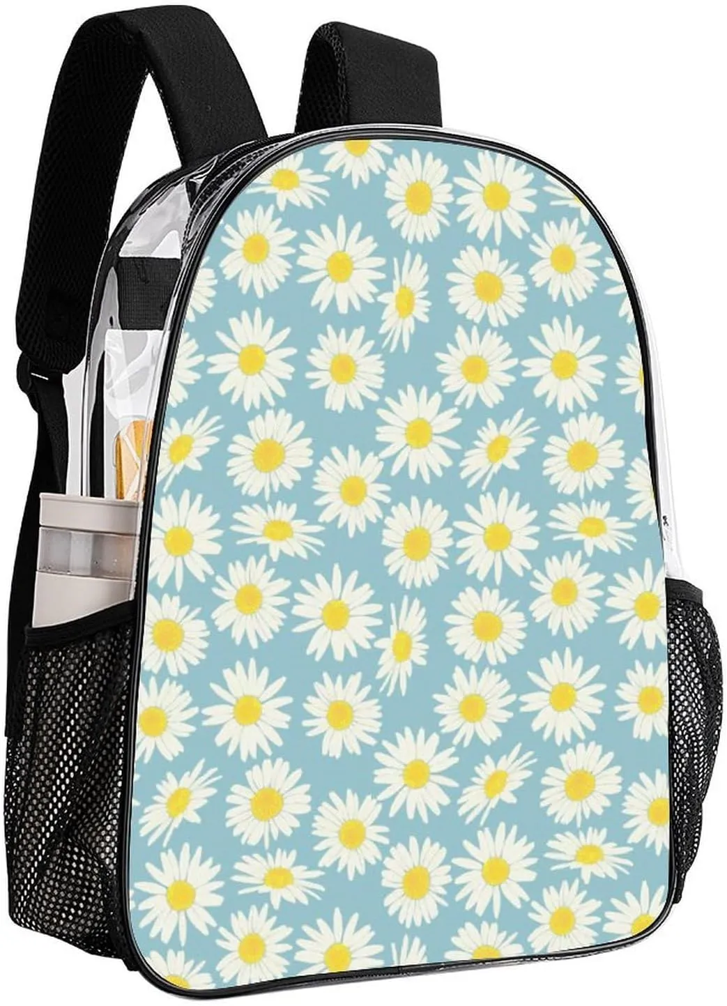 Daisy Flower Clear Backpacks PVC Transparent Laptop Backpack Multipurpose Double Shoulder Bag for Men Women Gifts