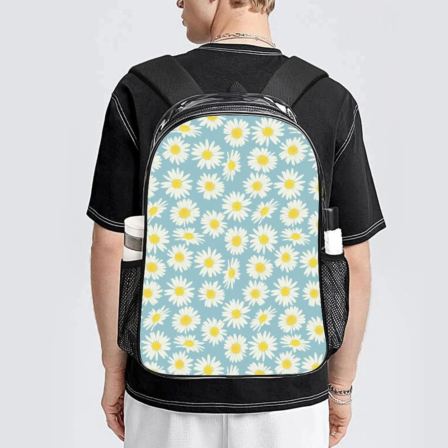 Daisy Flower Clear Backpacks PVC Transparent Laptop Backpack Multipurpose Double Shoulder Bag for Men Women Gifts
