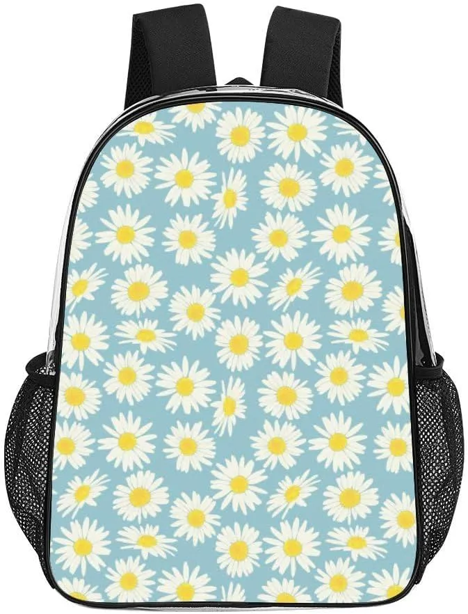Daisy Flower Clear Backpacks PVC Transparent Laptop Backpack Multipurpose Double Shoulder Bag for Men Women Gifts