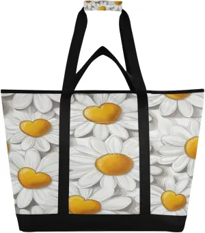 Daisy Flowers Reusable Insulated Lunchbox Cooler Bag, Leakproof Kitchen Grocery Bag Collapsible Portable Cooler Tote Bag for Picnic, Camping, Office, Travel