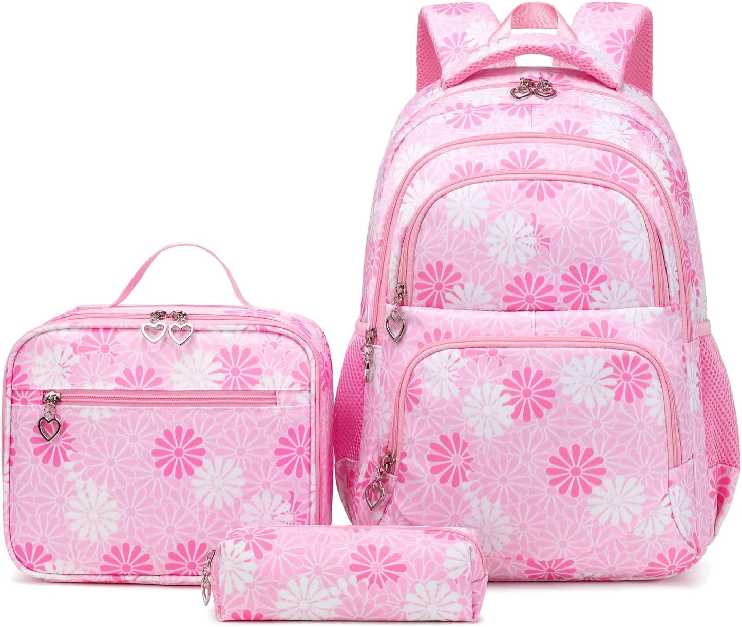 Daisy Printed Backpack for Girl Kid 3pcs Set Bookbag with Lunch Box Daypack, Elementary School bag for Teen Girls