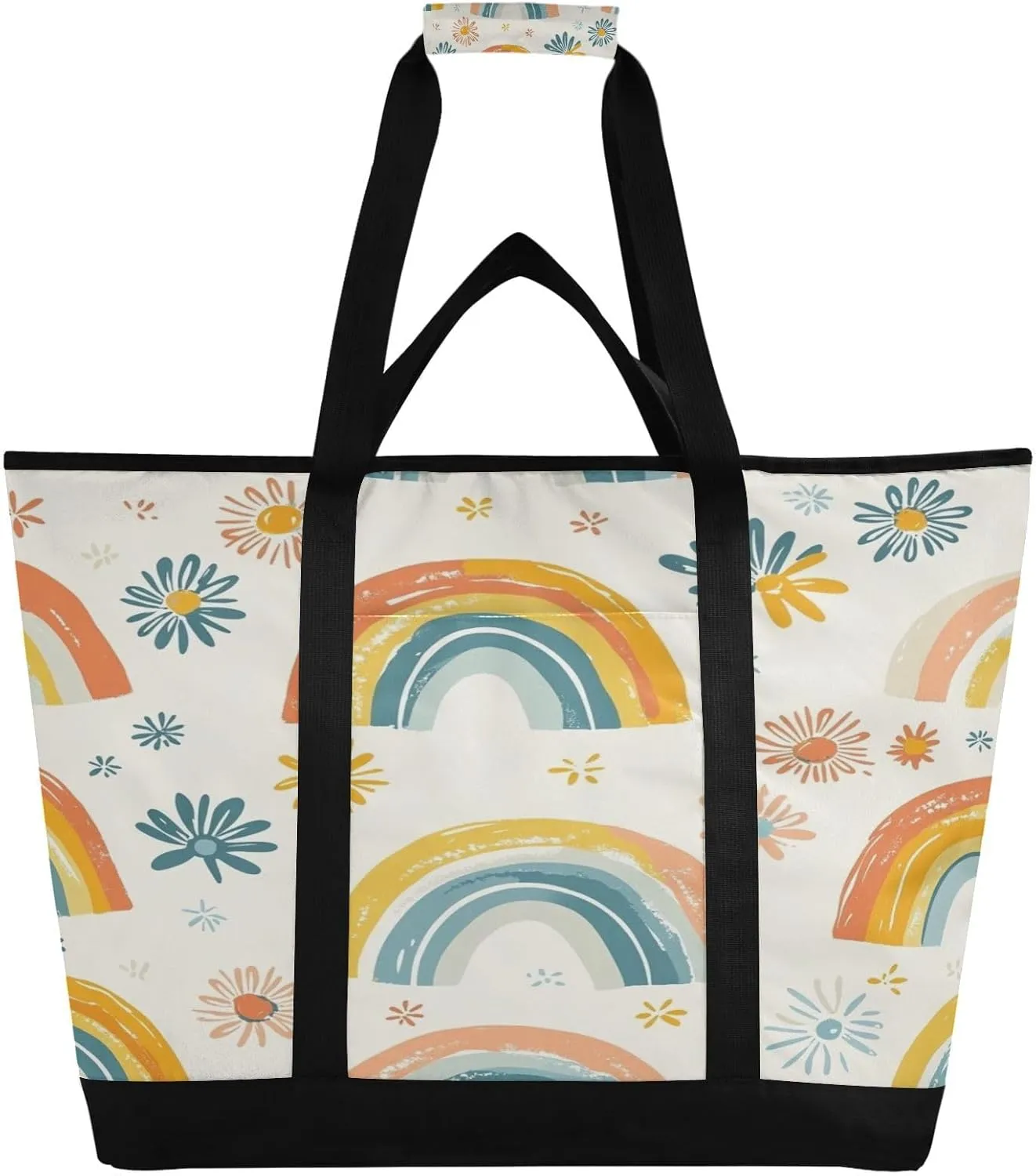 Daisy Rainbow Reusable Insulated Lunchbox Cooler Bag, Leakproof Kitchen Grocery Bag Collapsible Portable Cooler Tote Bag for Picnic, Camping, Office, Travel