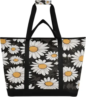 Daisy Reusable Insulated Lunchbox Cooler Bag, Leakproof Kitchen Grocery Bag Collapsible Portable Cooler Tote Bag for Picnic, Camping, Office, Travel