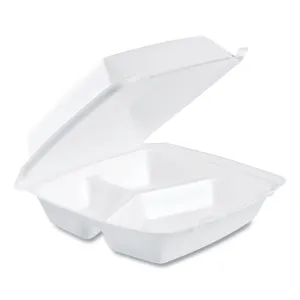 Dart® Foam Hinged Lid Containers, 3 Compartments, 8.38 x 7.78 x 3.25, 200/Carton