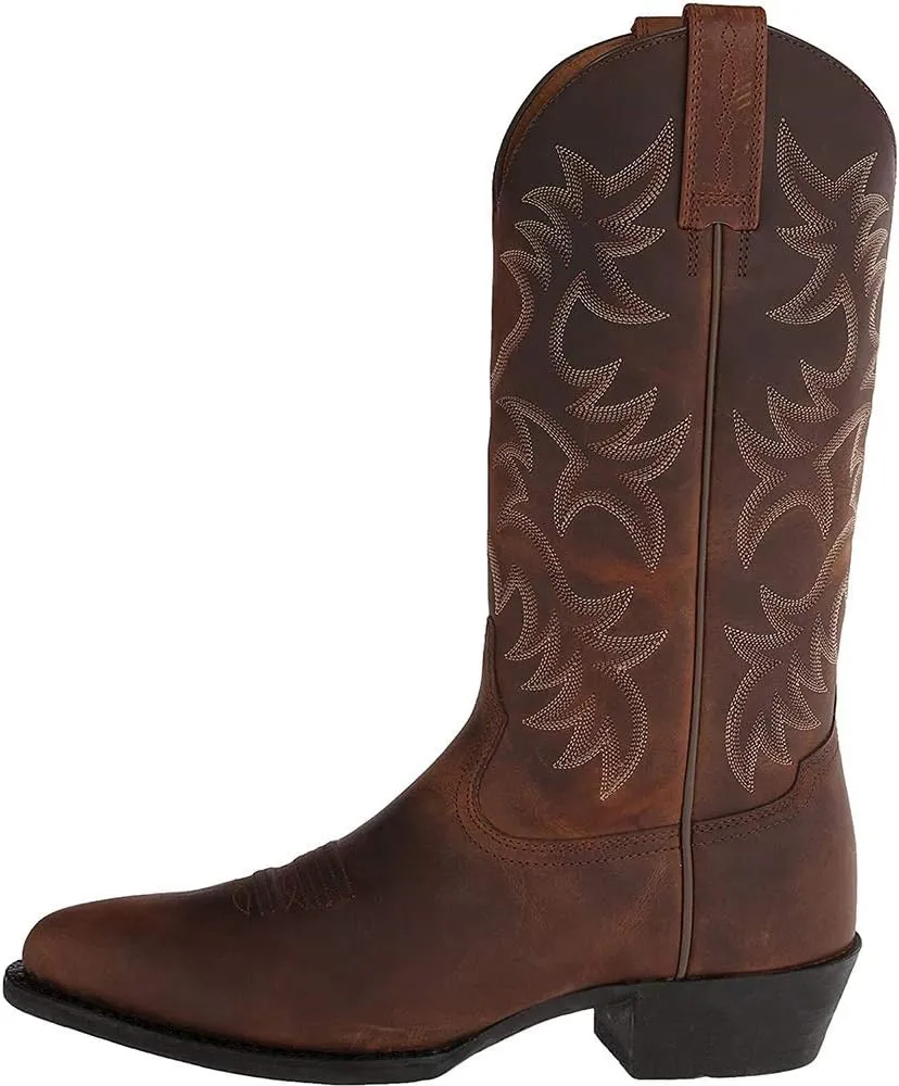 DAYINGJIA Cowboy Boots for Men Pointy Toe Western Boots Mid Calf Boots Men's Knee High Embroidered Chunky Heel Boot