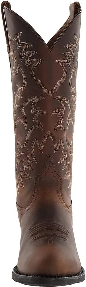 DAYINGJIA Cowboy Boots for Men Pointy Toe Western Boots Mid Calf Boots Men's Knee High Embroidered Chunky Heel Boot
