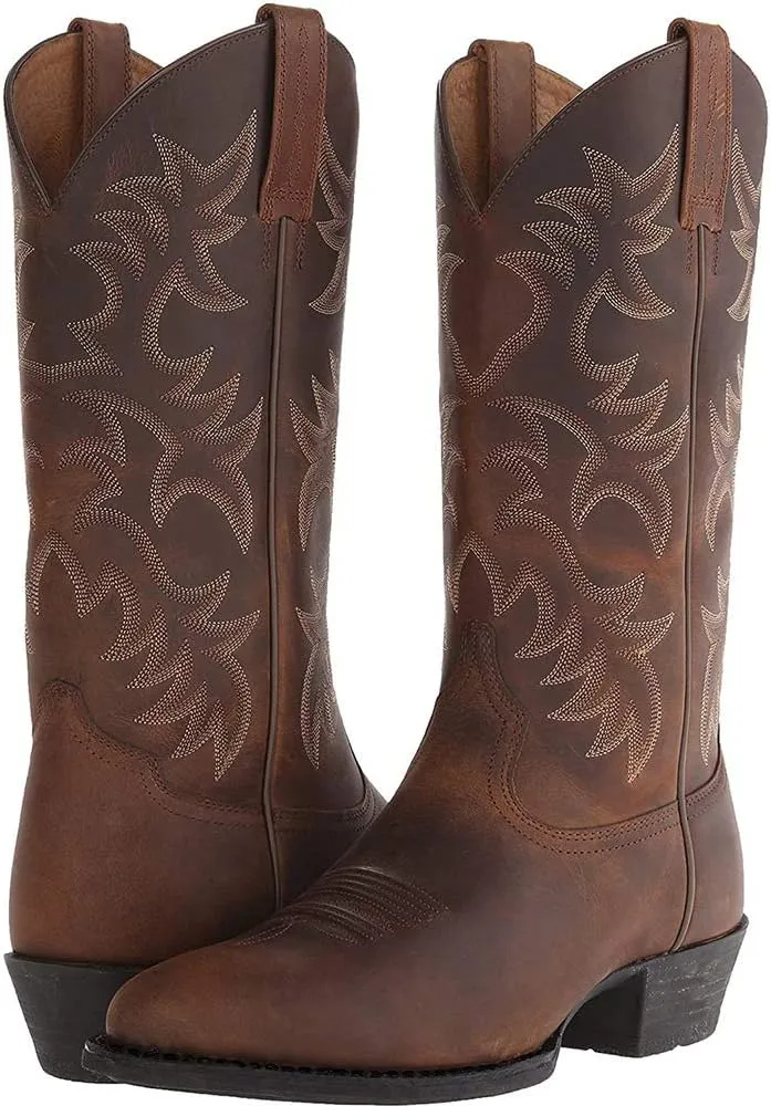 DAYINGJIA Cowboy Boots for Men Pointy Toe Western Boots Mid Calf Boots Men's Knee High Embroidered Chunky Heel Boot