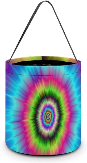 Dazzling Tie Dye Easter Buckets with Handles Egg Hunt Candy Basket Tote Bags Reusable Handbag for Party Easter Decoration