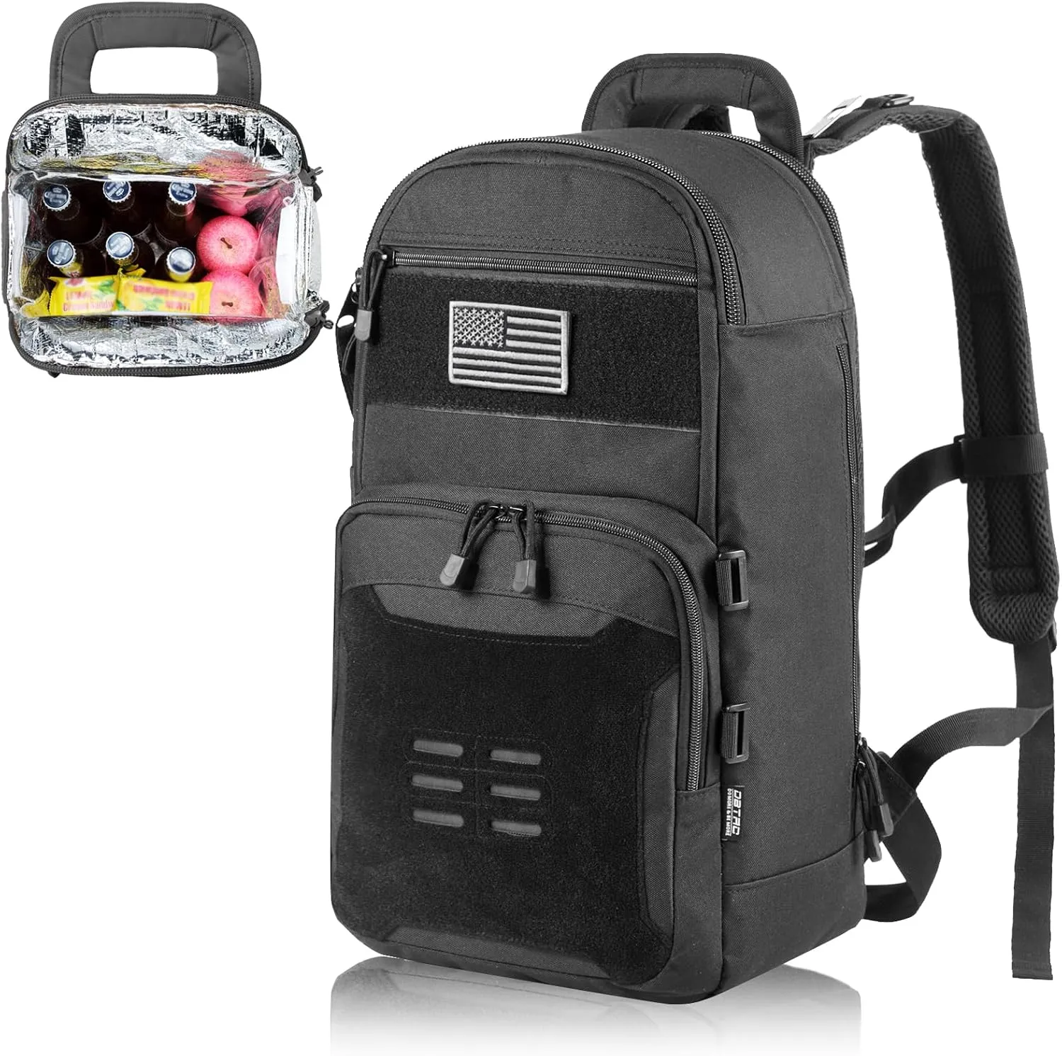 DBTAC Tactical Lunch Backpack, Large Lunch Cooler for Men Women Adult | Cooler Backpack Insulated Leak Proof for Work Camping Fishing Outdoor Travel w/Soft Easy-Clean Liner x2 (Black, 24-Cans)