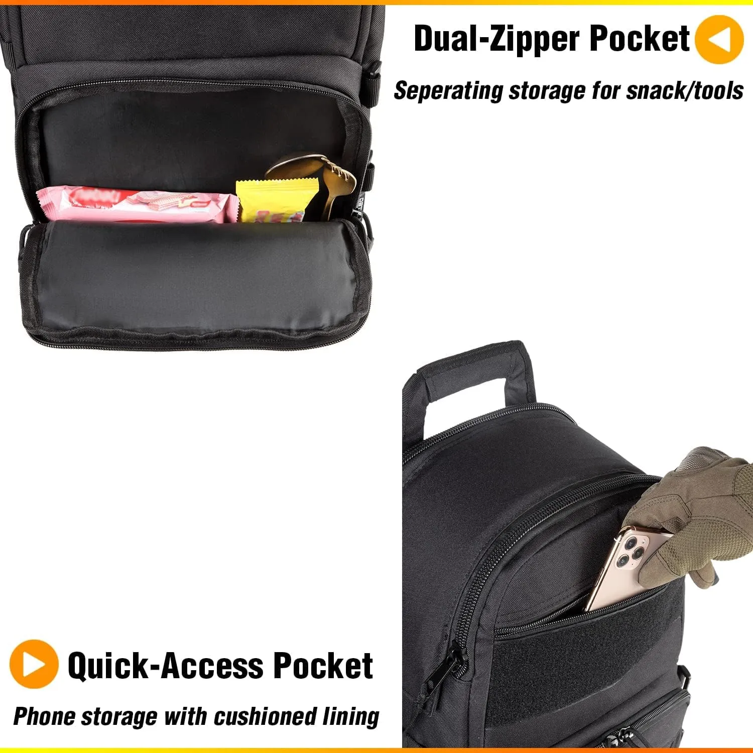 DBTAC Tactical Lunch Backpack, Large Lunch Cooler for Men Women Adult | Cooler Backpack Insulated Leak Proof for Work Camping Fishing Outdoor Travel w/Soft Easy-Clean Liner x2 (Black, 24-Cans)