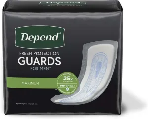 Depend Incontinence Guards for Men, Maximum Absorbency, 52 Count (Packaging May Vary) (2 Pack(52 Count))