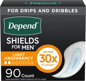 Depend Shields Incontinence Pads for Men, Light Absorbency, 90 Count (Packaging May Vary)