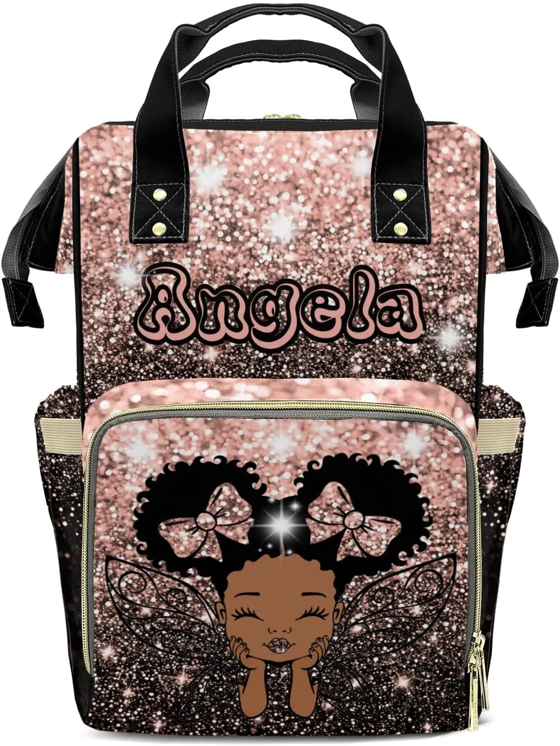 Diaper Bags Bling Print Tote Bag Backpack with Name Mommy Nursing Bag Gifts for Women Men
