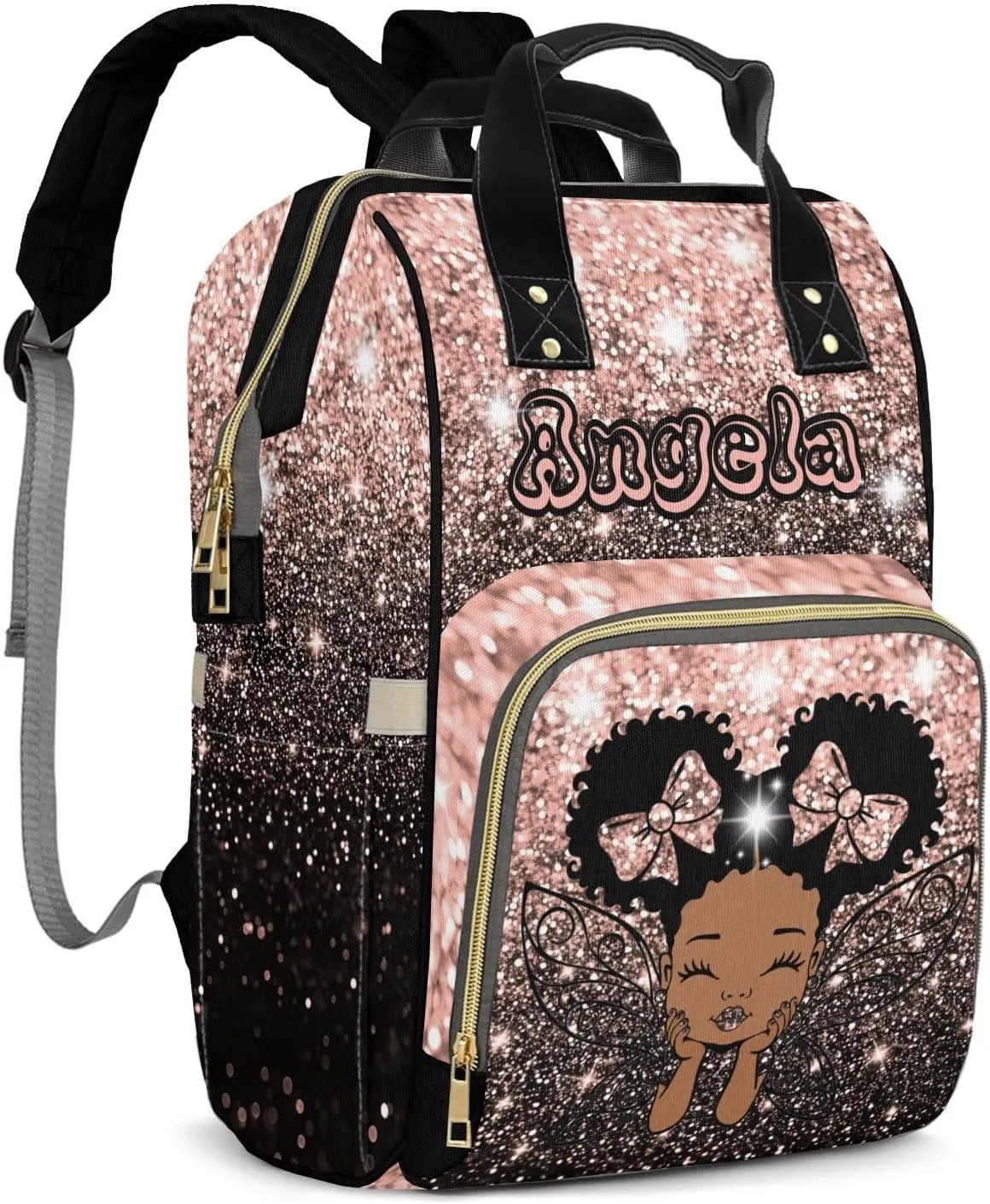 Diaper Bags Bling Print Tote Bag Backpack with Name Mommy Nursing Bag Gifts for Women Men