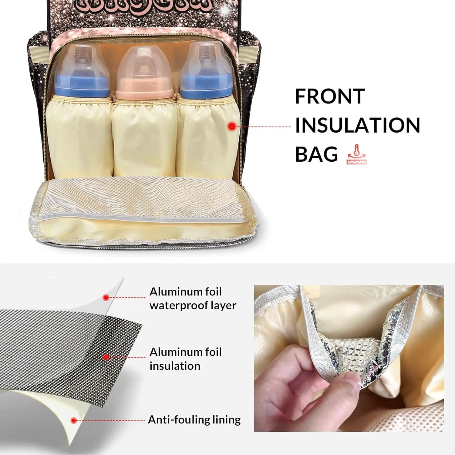 Diaper Bags Bling Print Tote Bag Backpack with Name Mommy Nursing Bag Gifts for Women Men