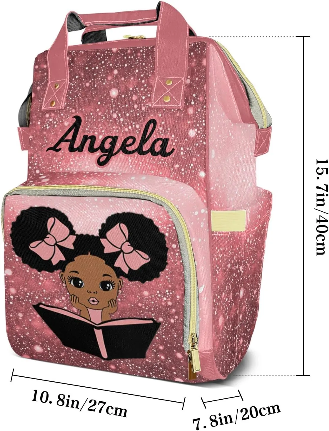 Diaper Bags Purple African Girl Reading Tote Bag Backpack Custom Name Mommy Nursing Bag Giving for Women Pink Red Bling Print