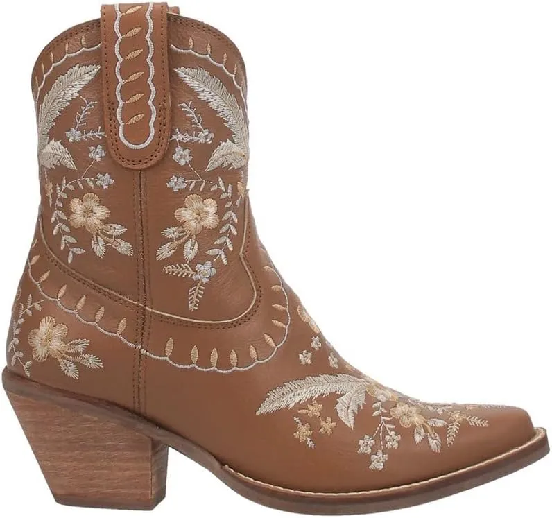 Dingo Womens Primrose Embroidered Floral Snip Toe Casual Boots Ankle Mid Heel 2-3" - Black