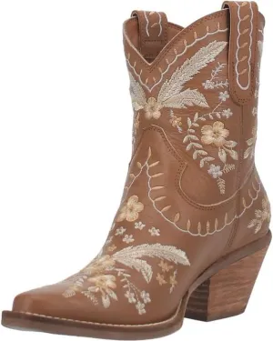 Dingo Womens Primrose Embroidered Floral Snip Toe Casual Boots Ankle Mid Heel 2-3" - Black