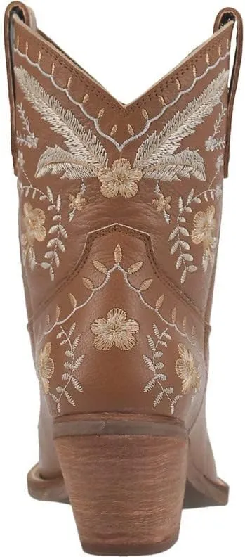 Dingo Womens Primrose Embroidered Floral Snip Toe Casual Boots Ankle Mid Heel 2-3" - Black