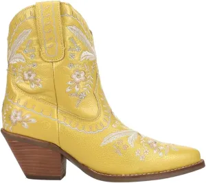 Dingo Womens Primrose Metallic Embroidered Floral Snip Toe Casual Boots Ankle Mid Heel 2-3" - Yellow - Size 7.5 M