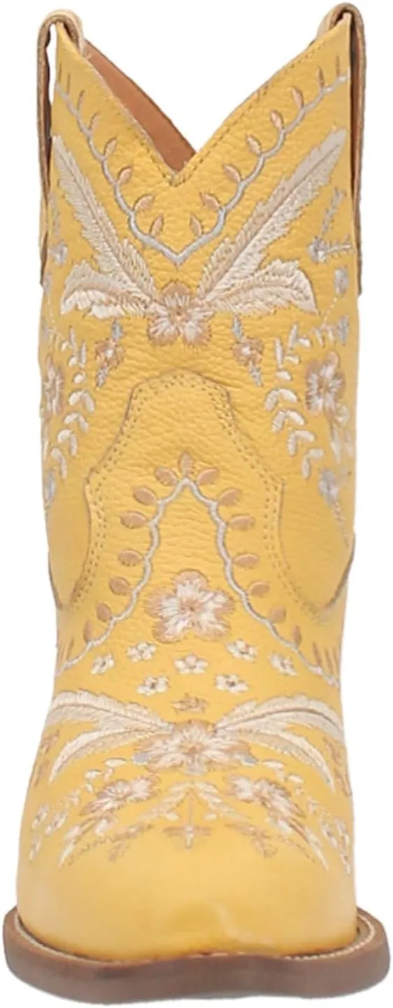 Dingo Womens Primrose Metallic Embroidered Floral Snip Toe Casual Boots Ankle Mid Heel 2-3" - Yellow